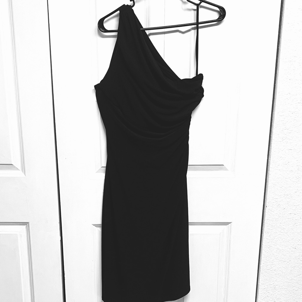 Lauren Ralph Lauren Black One-Shoulder Draped Cocktail Dress Size 8